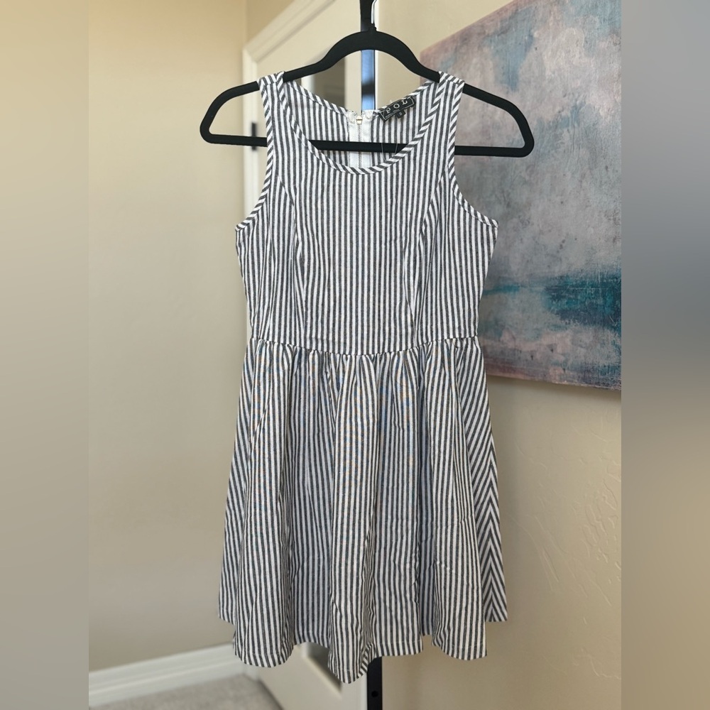 New POL Tank Linen Fit and Flare Mini Dress Black and White Strip Women’s Small